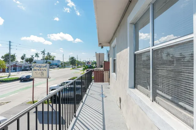 a view of a balcony dining room