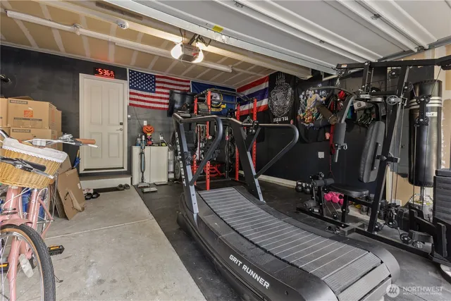 a view of a storage room with furniture