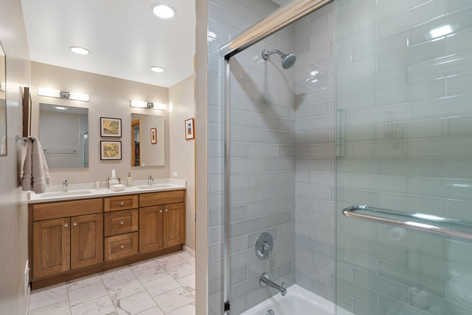1736 Cavell Avenue Highland Park, IL 60035 - Photo 19 of 29 a bathroom with a double vanity sink mirror and shower