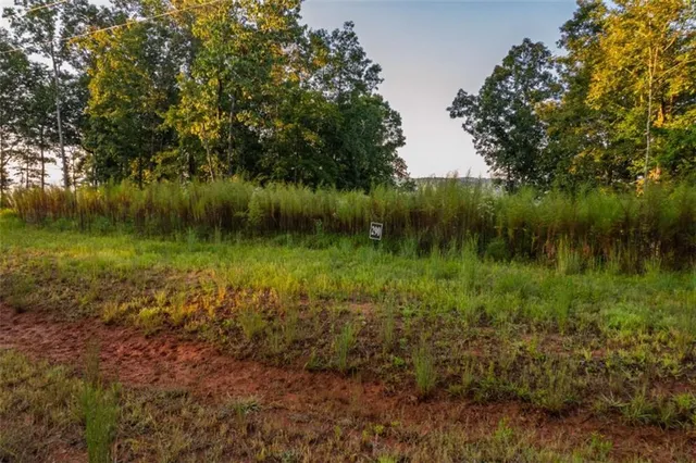 a view of a lake with a yard