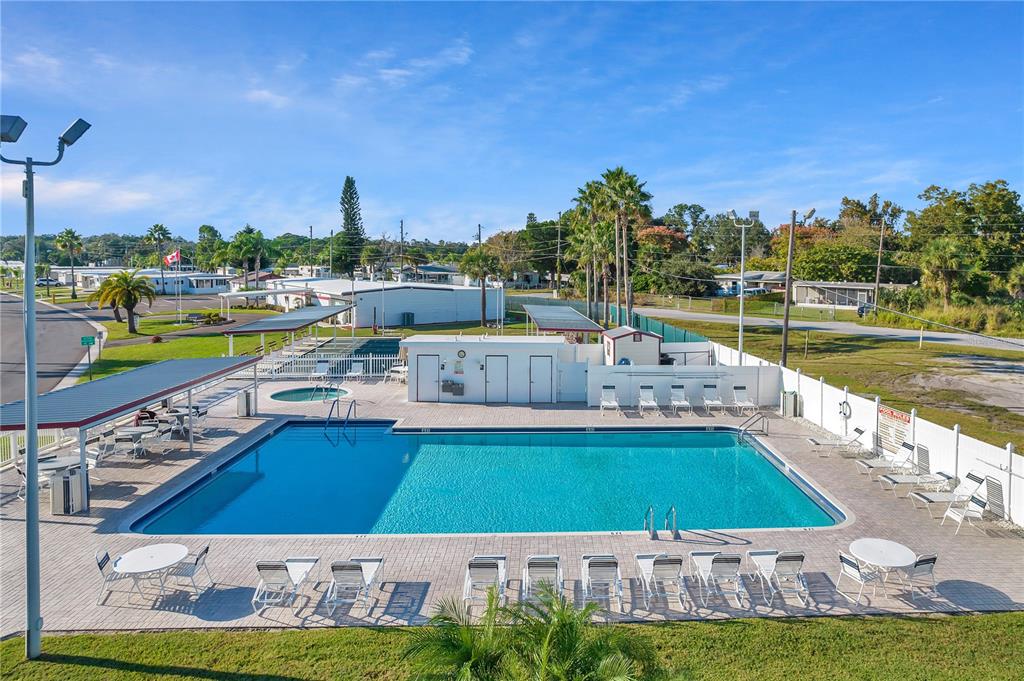 10826 Tioga Drive Port Richey, FL 34668 - Photo 59 of 59 a view of a swimming pool with lawn chairs and a big yard