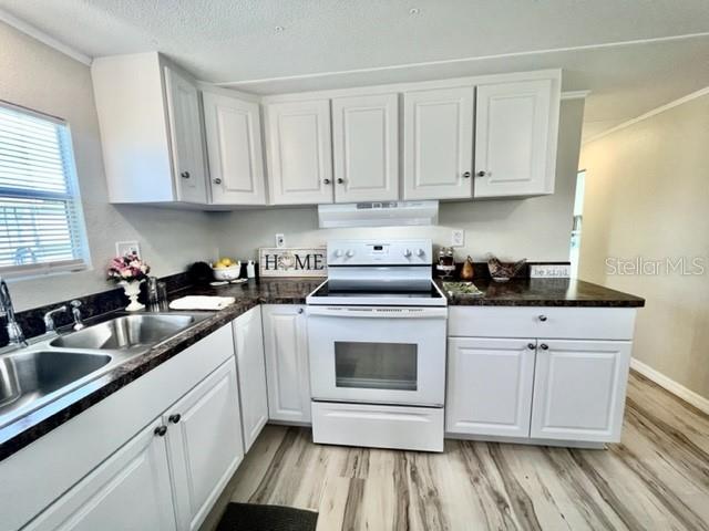 10826 Tioga Drive Port Richey, FL 34668 - Photo 10 of 59 a kitchen with white cabinets stainless steel appliances a sink and wooden floor