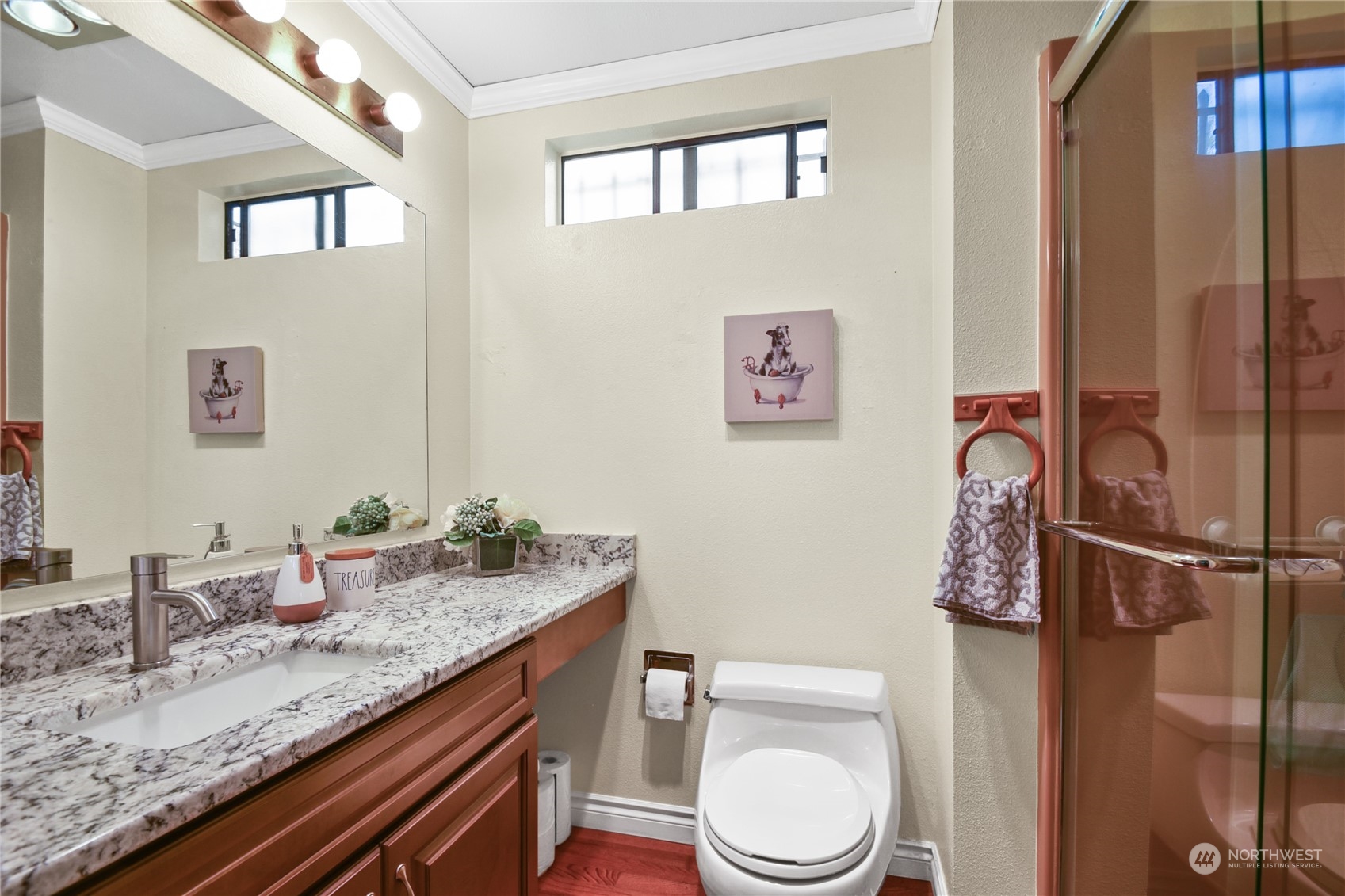 31108 11th Place Southwest Federal Way, WA 98023 - Photo 14 of 22 a bathroom with a granite countertop toilet sink and mirror