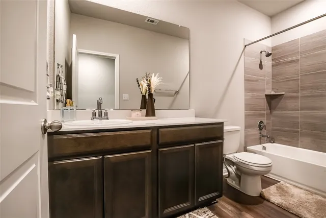 an empty room with a workspace