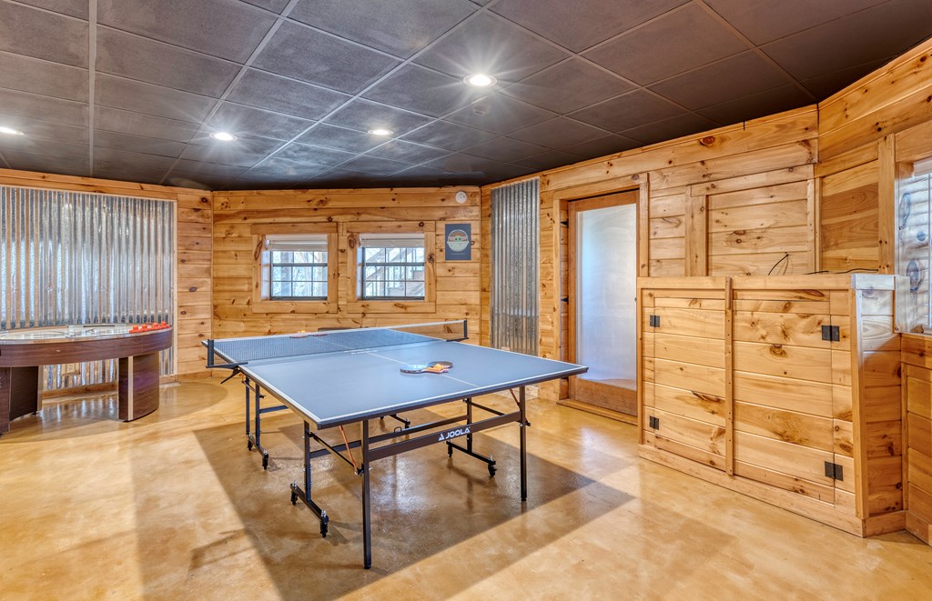 586 Newport Road Blue Ridge, GA 30513 - Photo 18 of 38 a room with pool table and glass windows