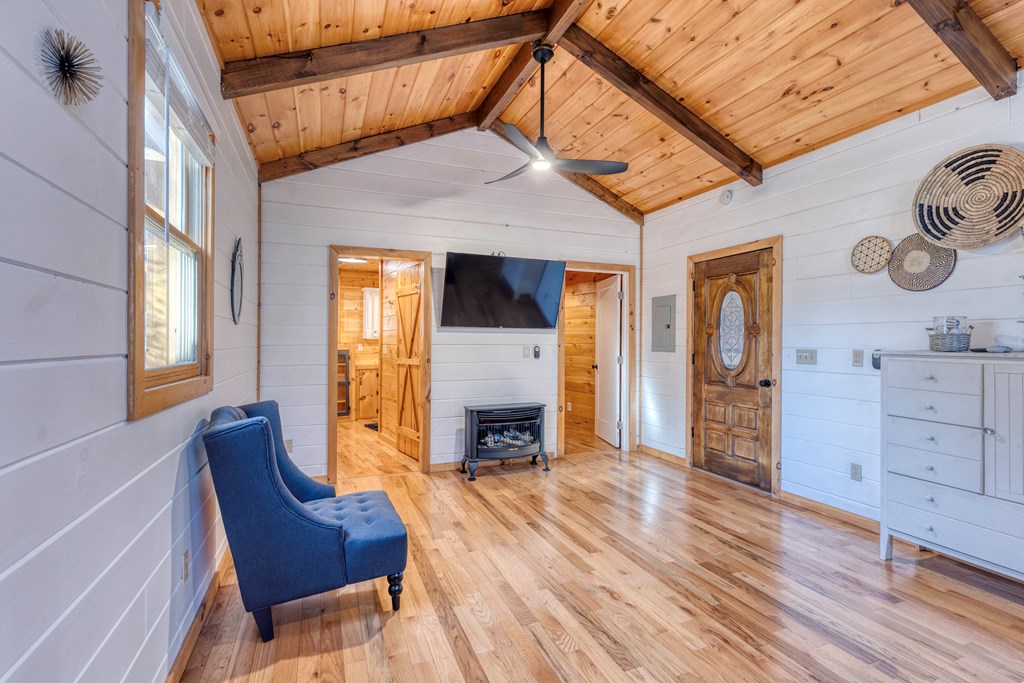 586 Newport Road Blue Ridge, GA 30513 - Photo 28 of 38 a living room with furniture and a fireplace