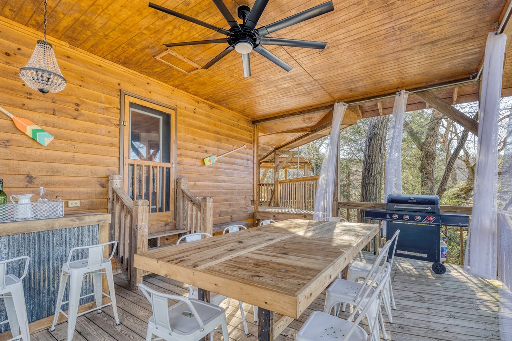 586 Newport Road Blue Ridge, GA 30513 - Photo 6 of 38 a view of a patio with table and chairs and potted plants