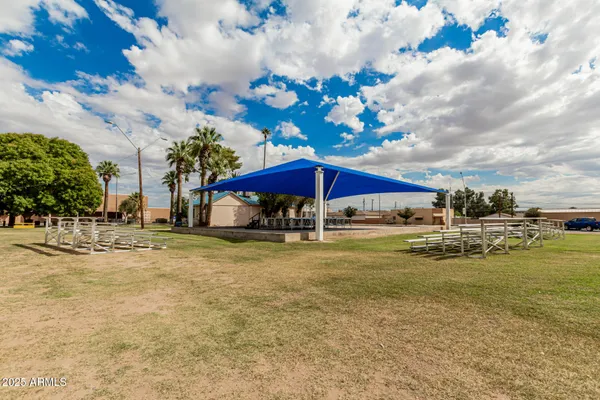 a view of a park with slide