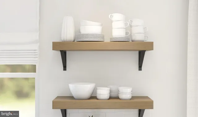 a view of a room with a table and chair