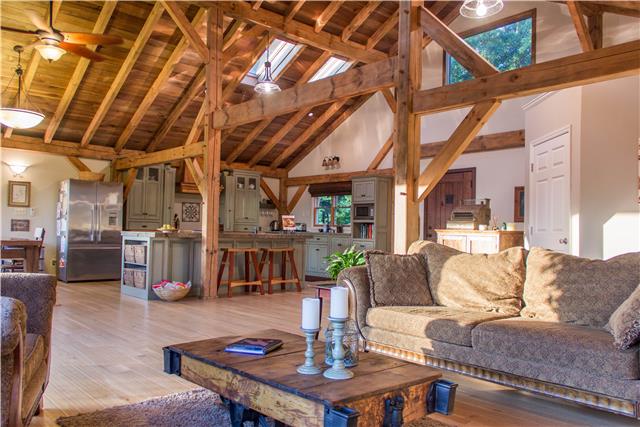 3375 Hawkins Branch Road Bethpage, TN 37022 - Photo 20 of 20 SPACIOUS OPEN FLOOR PLAN! KITCHEN/DINING/LIVING RM COMBO THAT DISPLAY SOME OF THE TIMBER FRAME CONSTRUCTION! SOARING POPLAR WOOD CEILINGS!