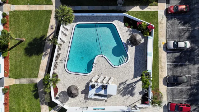 an aerial view of a garden