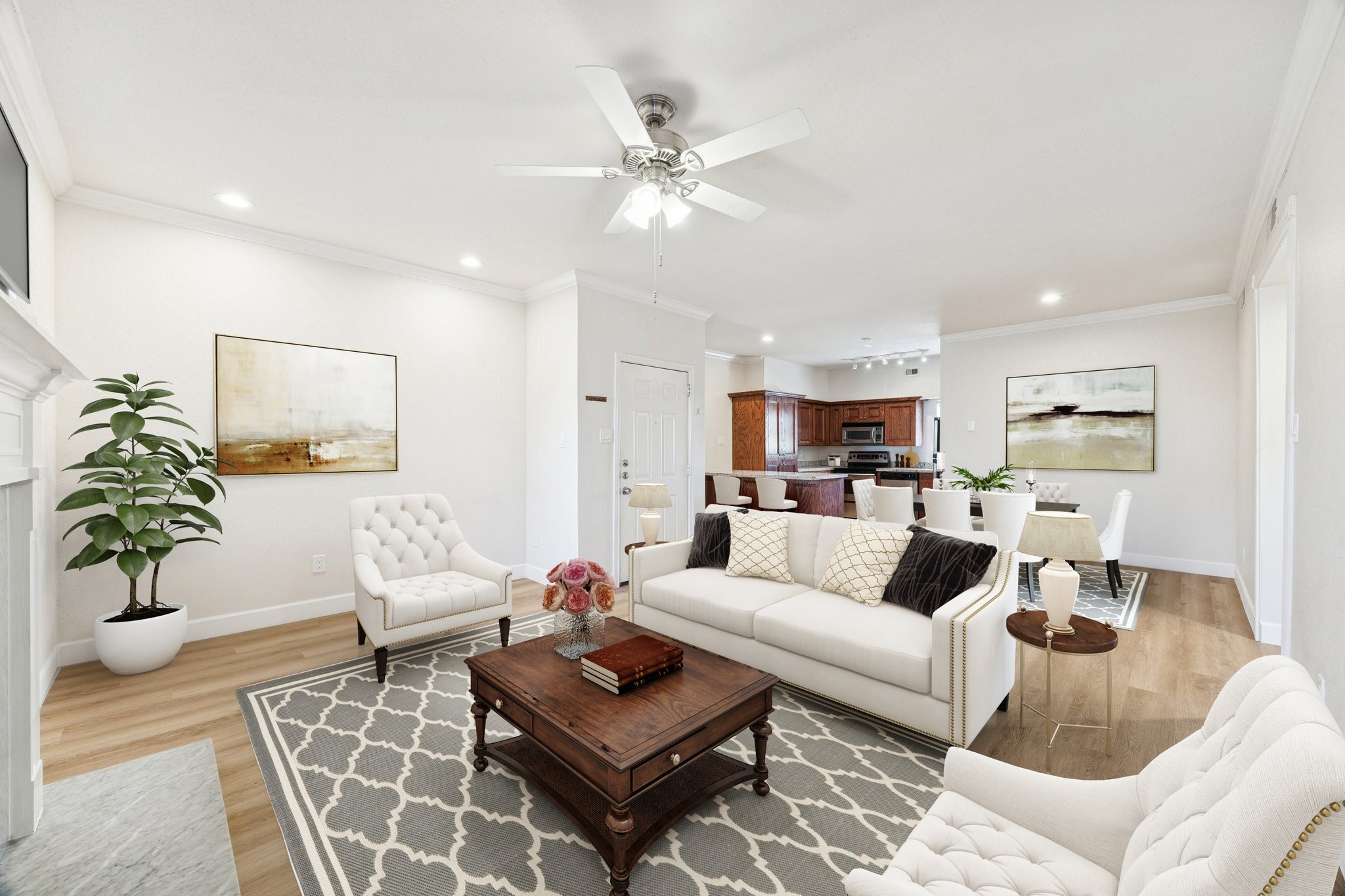 4041 Law Street, Unit 512 Houston, TX 77005 - Photo 4 of 15 a living room with furniture and a chandelier