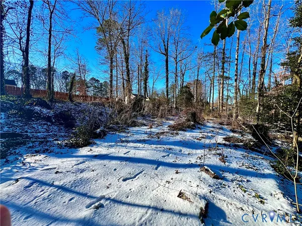 a view of a yard with snow