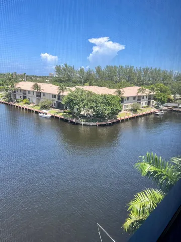 a view of a lake with a city