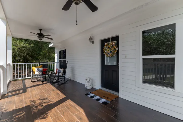 a balcony view with a garden space