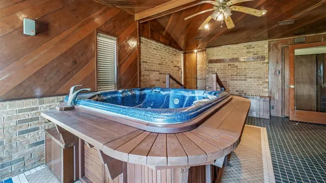 a table and chairs in a patio