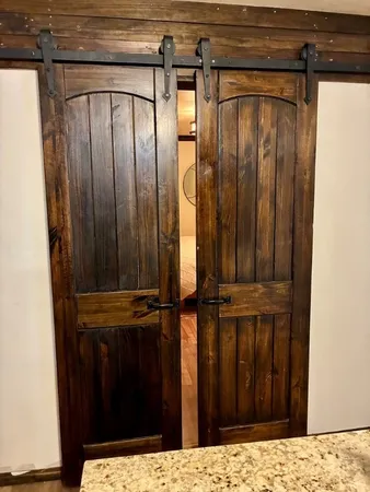 a view of wooden door