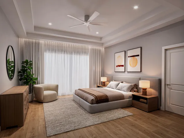 a bedroom with furniture and a window