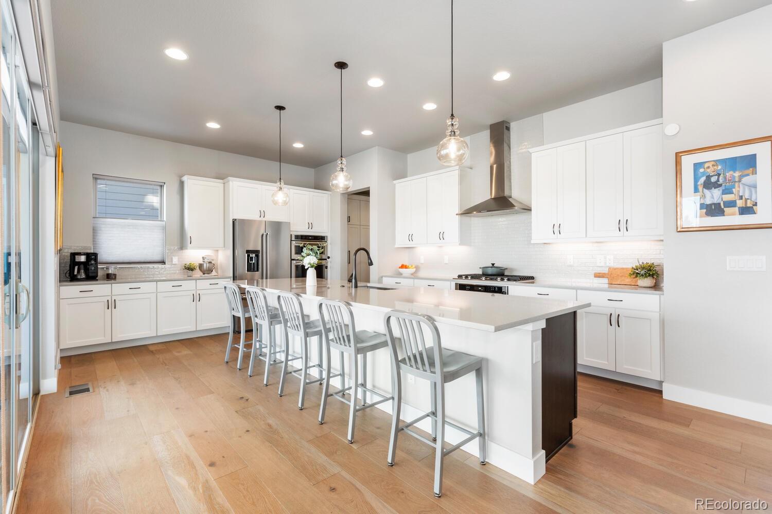 507 Red Thistle Drive Highlands Ranch, CO 80126 - Photo 8 of 42 a kitchen with white cabinets and stainless steel appliances