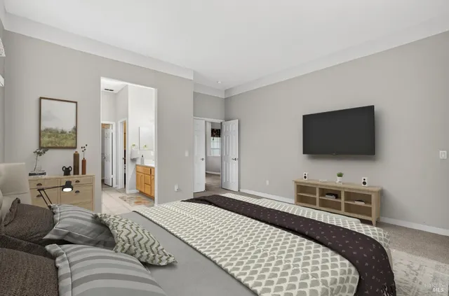 a spacious bathroom with a double vanity sink shower and a mirror