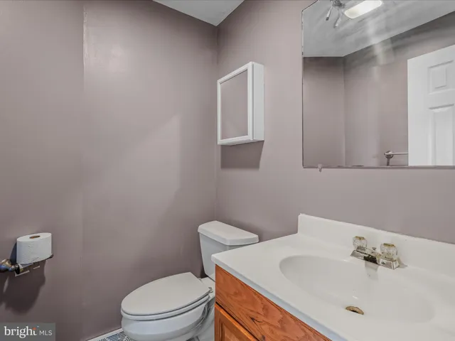 a bathroom with a sink a toilet and mirror