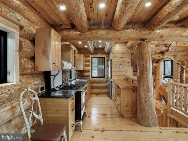 a view of a room with shelves