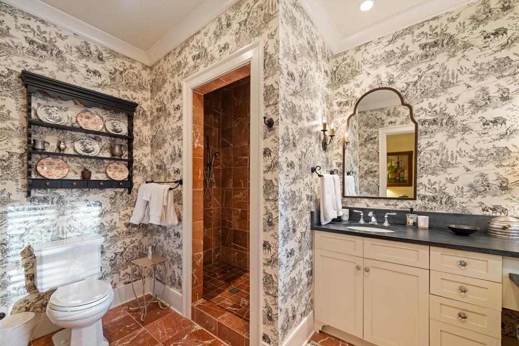 1115 Outlook Road Murphy, NC 28906 - Photo 32 of 60 a bathroom with a granite countertop sink a toilet and shower