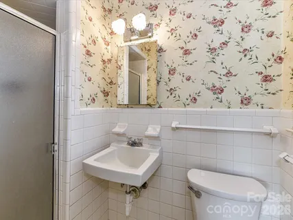 a bathroom with a toilet a sink and a mirror