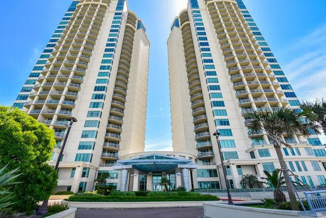 a front view of a multi story building