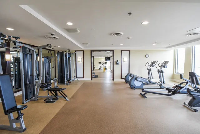 a view of a room with gym equipment