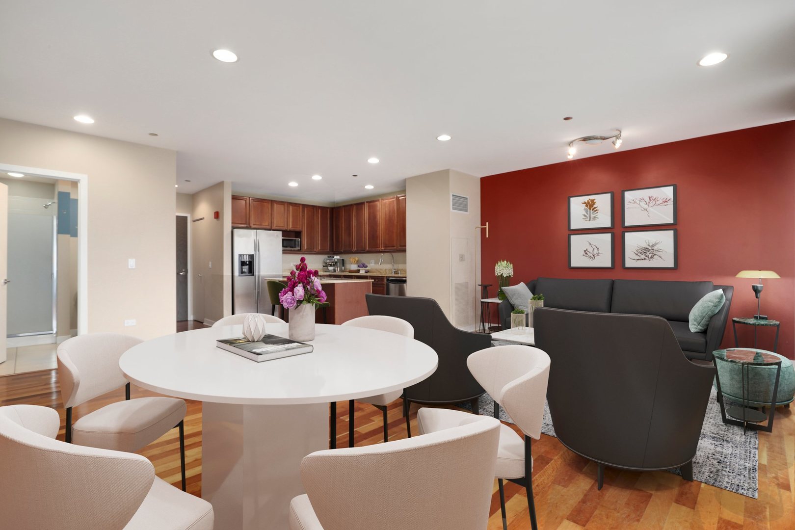 737 West Washington Boulevard, Unit 710 Chicago, IL 60661 - Photo 2 of 28 a living room with furniture a dining table and chairs