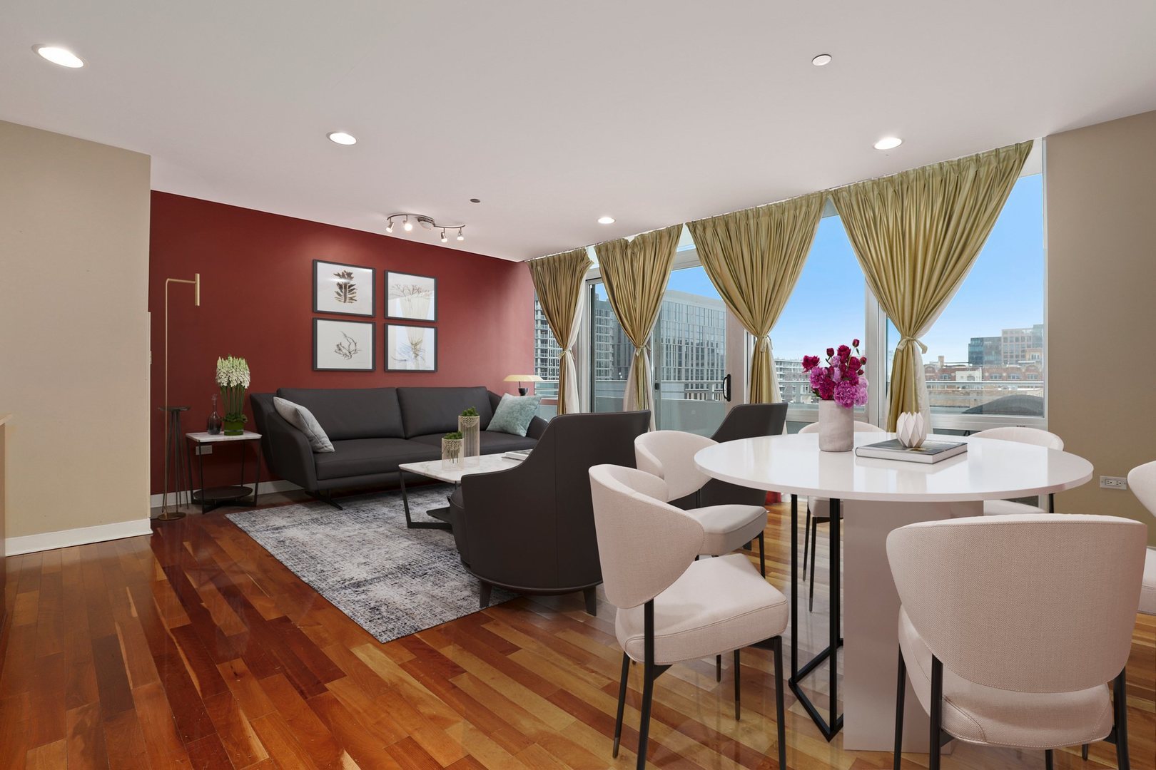 737 West Washington Boulevard, Unit 710 Chicago, IL 60661 - Photo 8 of 28 a living room with furniture a large window and wooden floor