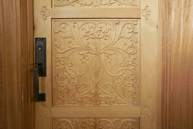 a bathroom with a shower curtain