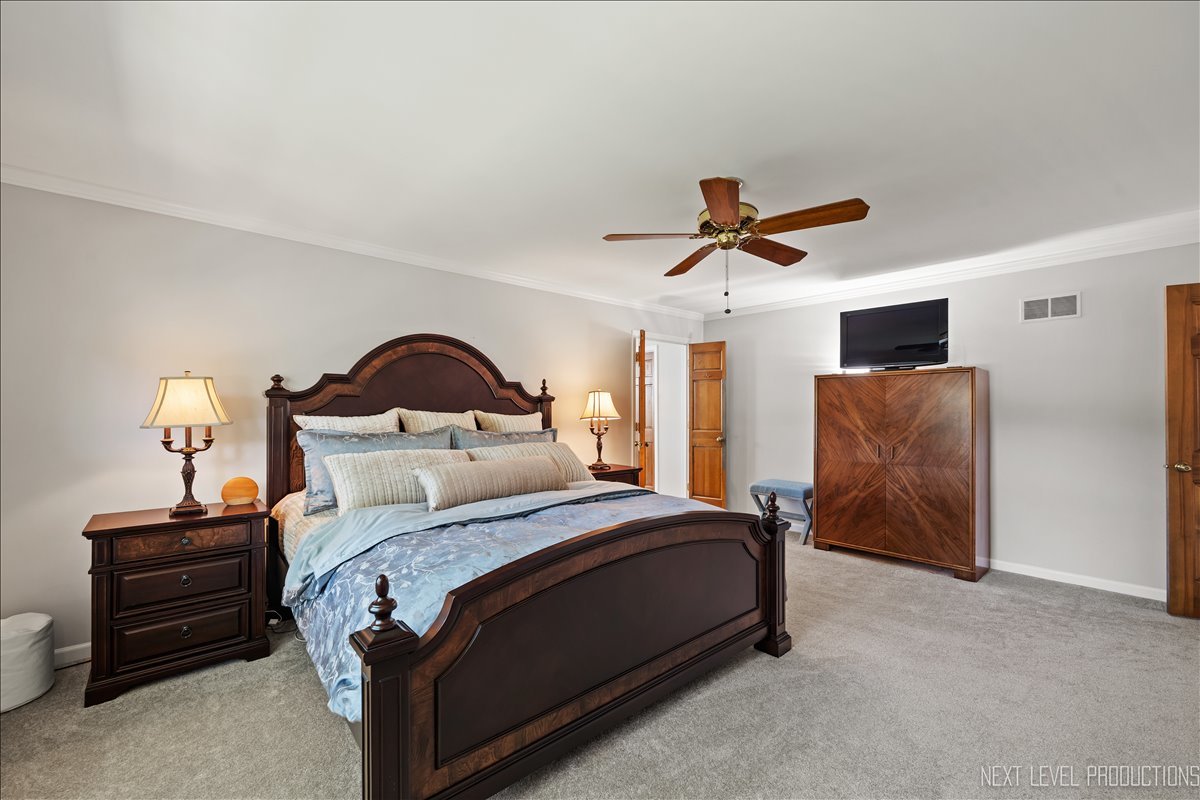 912 Turnbridge Circle Naperville, IL 60540 - Photo 22 of 34 a bedroom with a bed and a ceiling fan