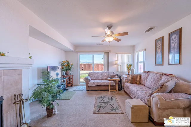 a living room with furniture potted plant and a window