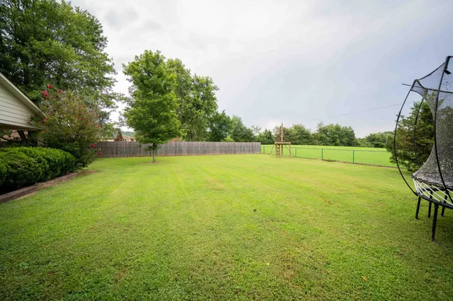 a front view of a house with a yard and green space