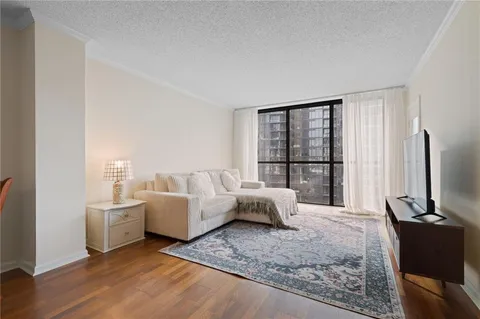 a living room with furniture windows and a flat screen tv