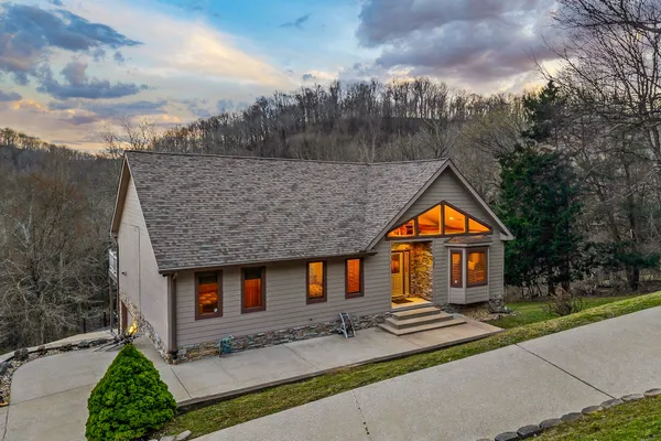 a front view of a house with a window and door