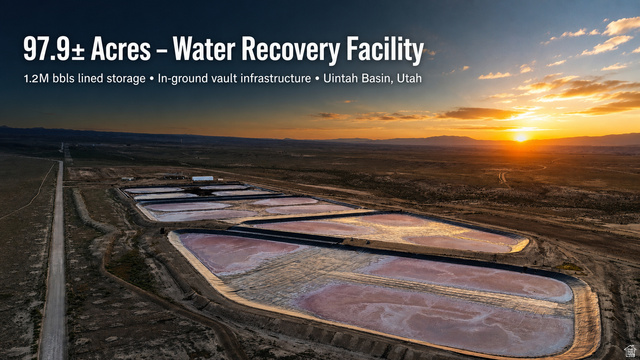 8500 BLM Fence Road Myton, UT 84052 - Photo 1 of 1 Aerial perspective of a water recovery facility featuring multiple large lined storage ponds