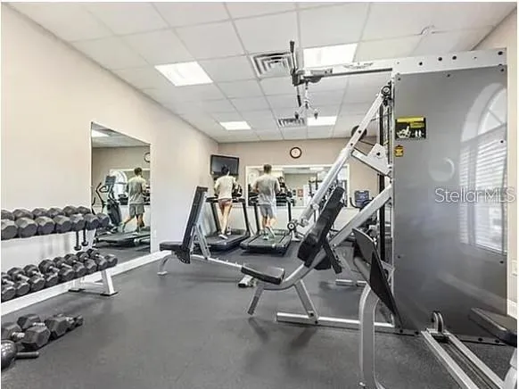 a view of a room with gym equipment