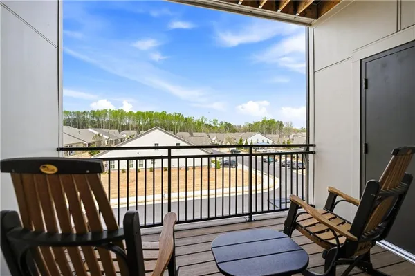 a balcony with wooden floor view