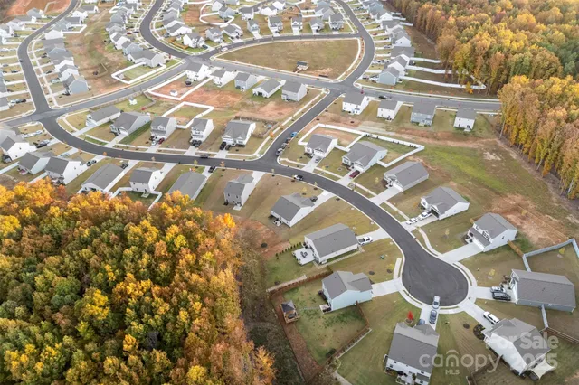 an aerial view of a swimming pool