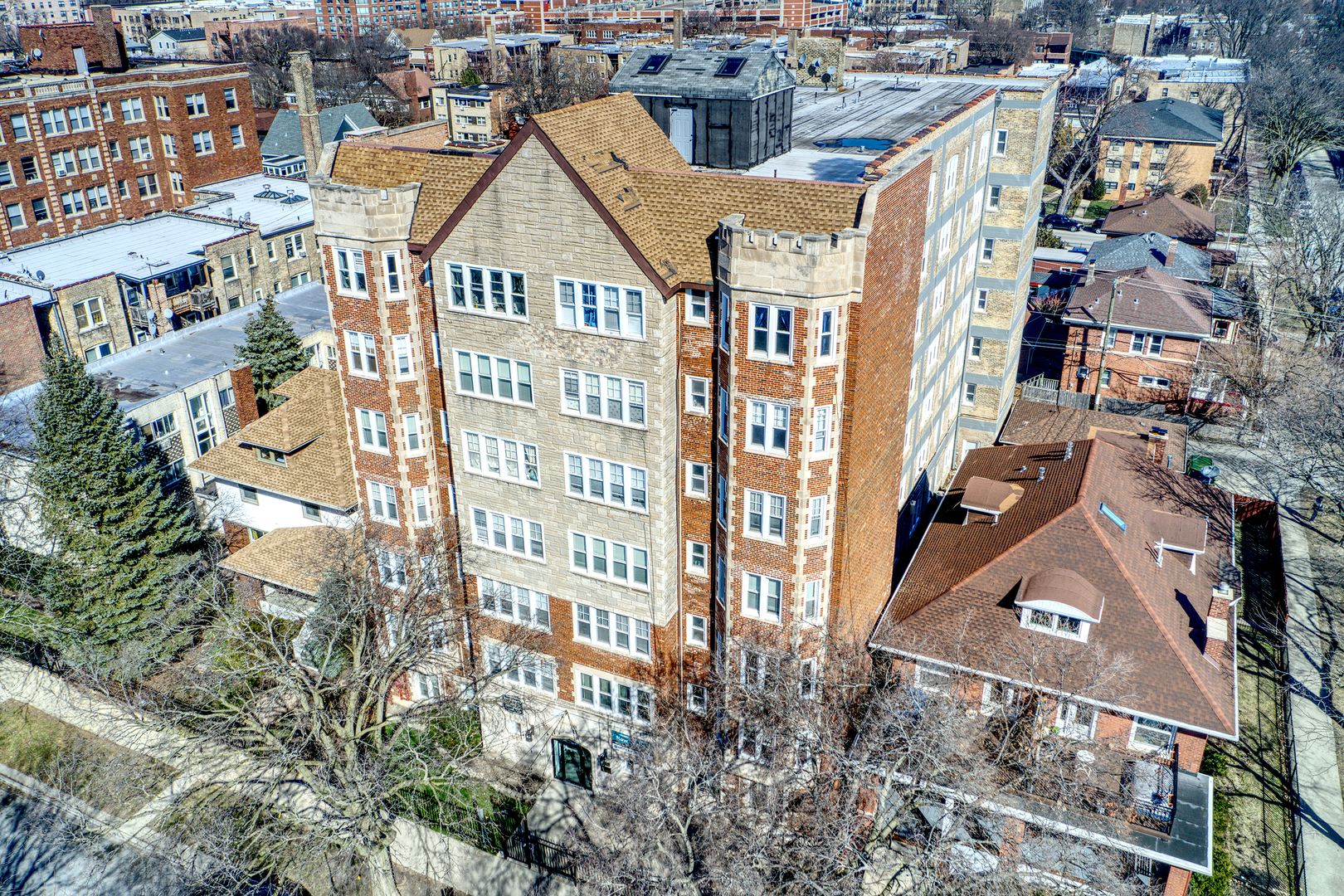 an aerial view of multiple house