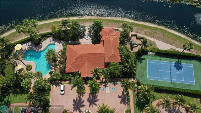 an aerial view of a house having outdoor space