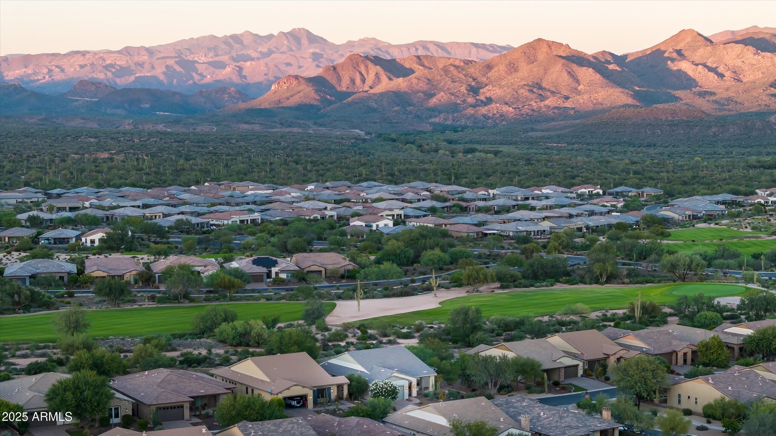 a view of a city with a mountain