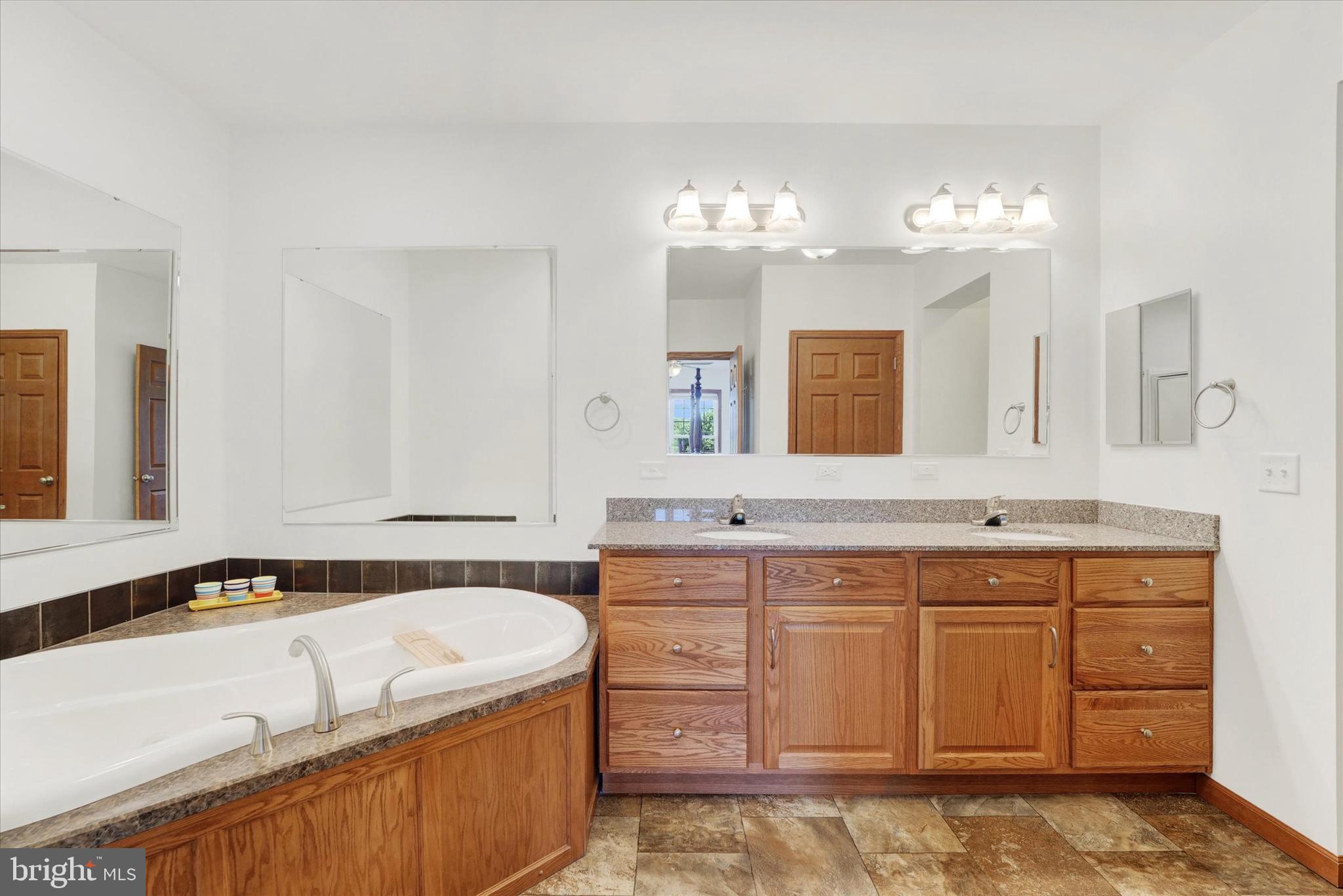 249 Floral Way Rising Sun, MD 21911 - Photo 45 of 65 a bath room with a sink and a large mirror