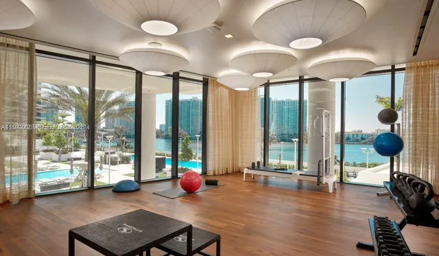 a view of a room with gym equipment