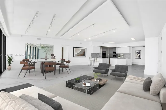 a living room with furniture and a table