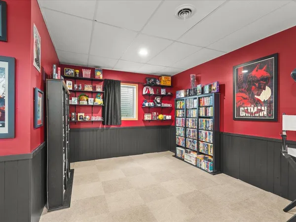 a hallway with furniture