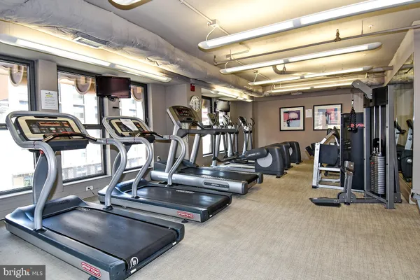 a view of a room with gym equipment